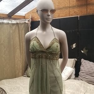 Green sheer embellishment halter